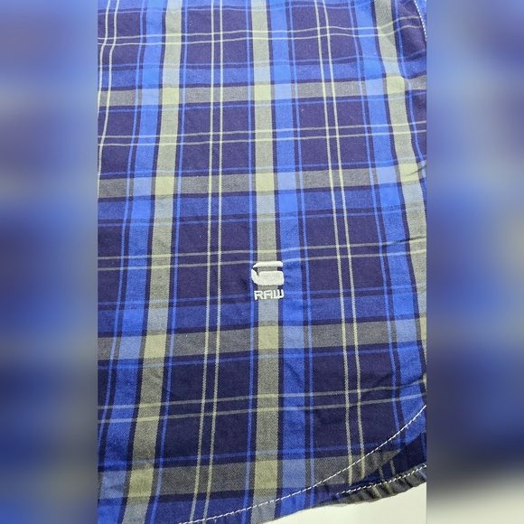 G-Star Raw Correct Line Plaid Button Down Gray Blue Shirt Men Large - Picture 5 of 8